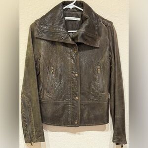 Andrew Marc Vintage 100% Leather Cropped Moto Jacket Unisex Size XS